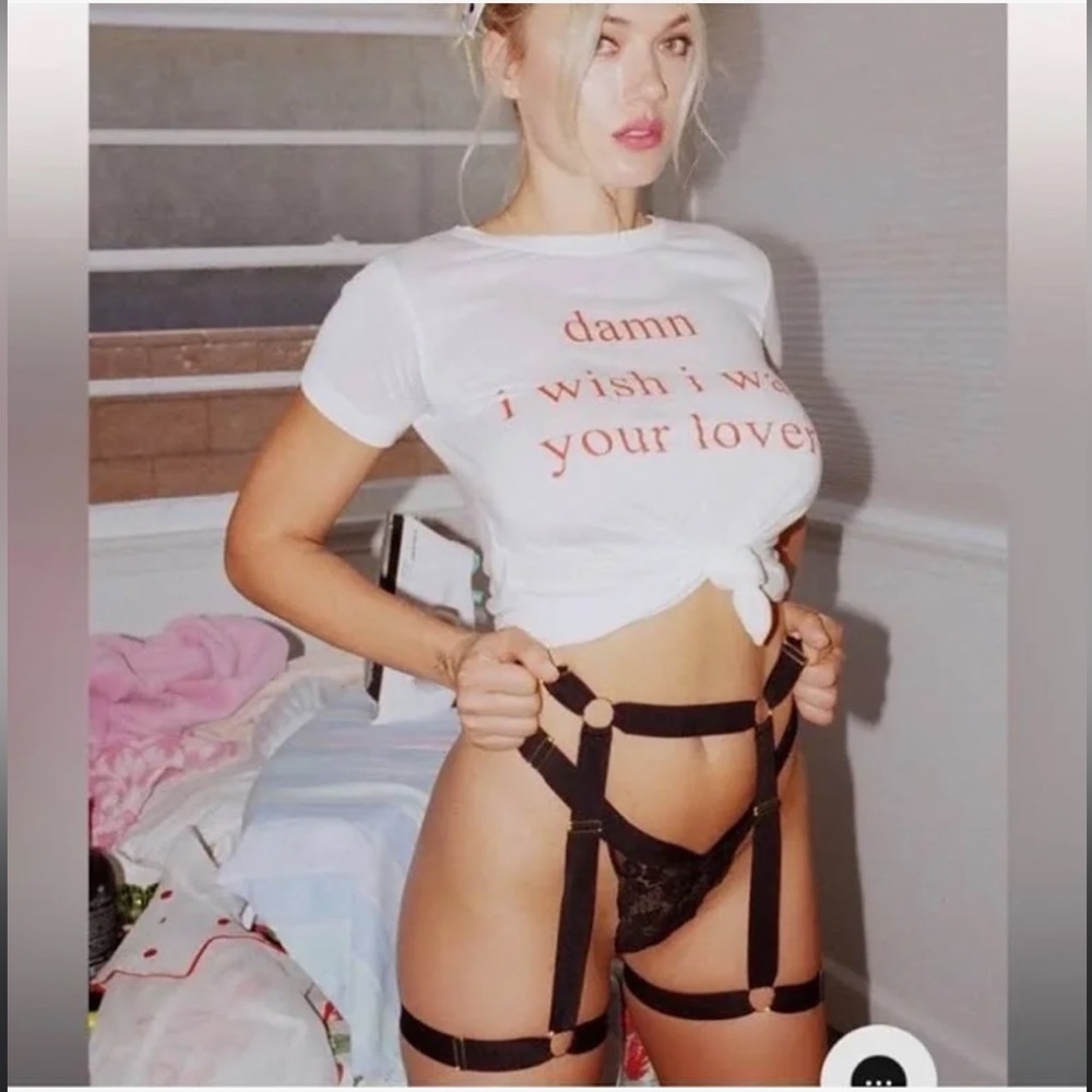 NEW We Are Hah Strung Out Garter Belt Black One Size